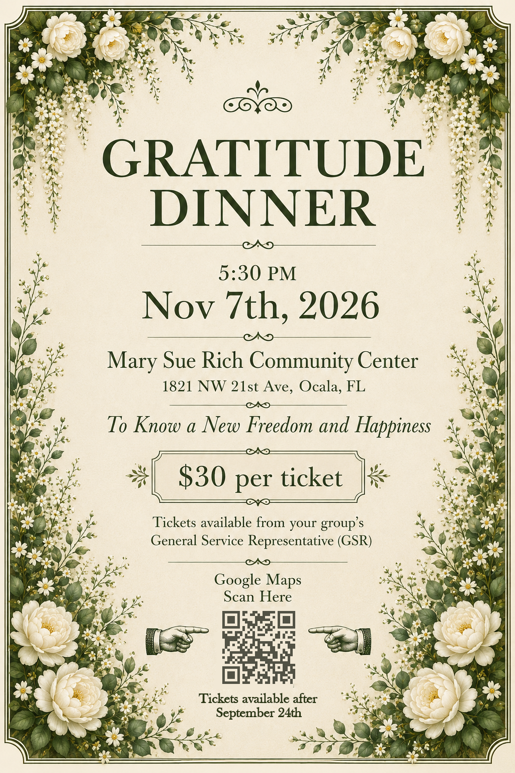 Gratitude Dinner Nov. 7th 5:30 PM $30.00