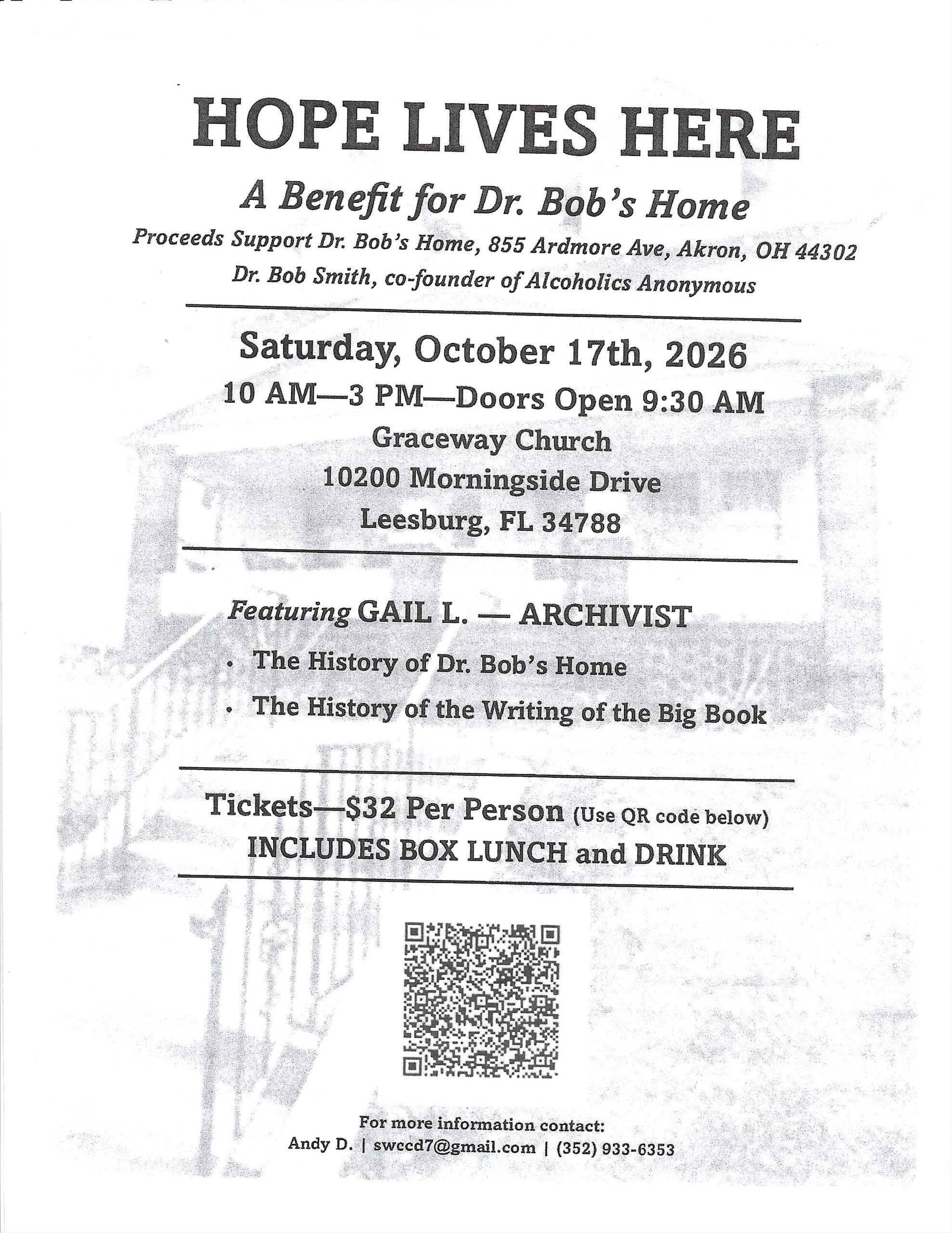 Hope Lives Here Oct.17th. Benefit for Dr. Bob’s Home